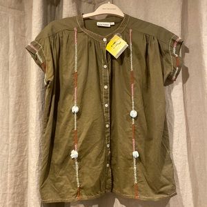 Roller Rabbit Fayete Top Embroidered with Pom Poms